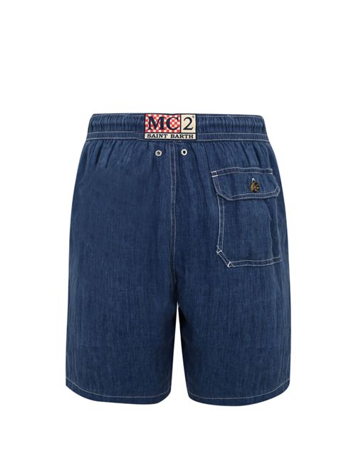 Costume da bagno Gustavia Denim in lino Mc2 Saint Barth | GUSTAVIA LINEN02497H DENIM DARK EMB